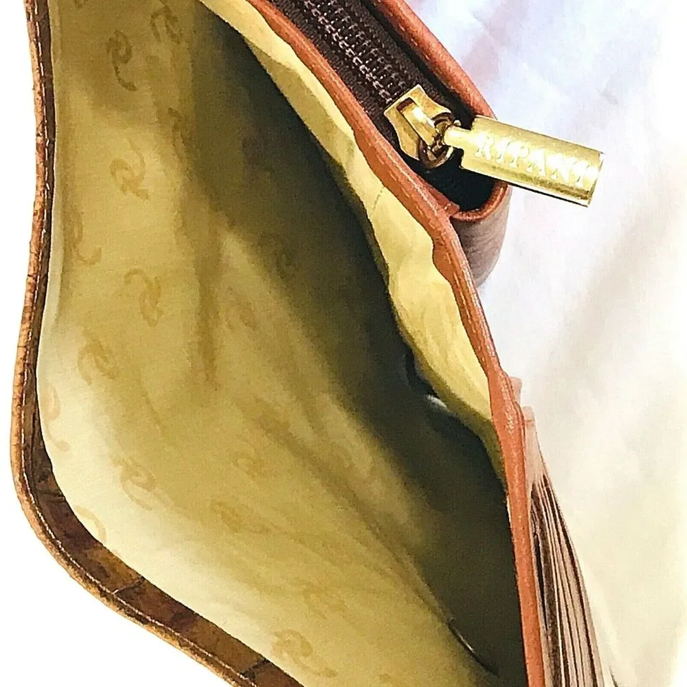 Ripani Italy Wallet Trifold Genuine Leather Embossed Crocodile Clutch Brown
